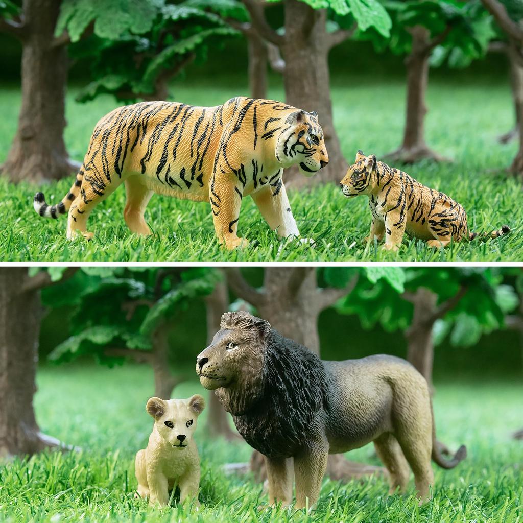 TOYMANY 8-Piece Wild Animal Figure Set, Wild Animal Family with Lion, Tiger, Jaguar, and Cheetah Baby, Realistic Animal Models, Popular Animal Toys,
