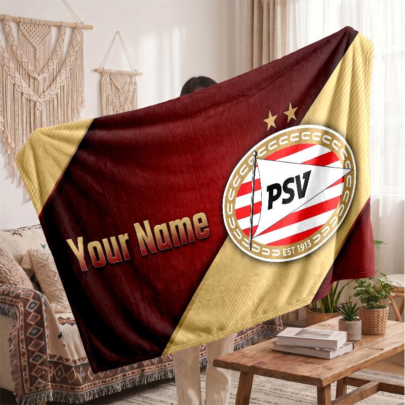 PSV Eindhoven FC Personalisierte Fleecedecke Mit Fußballlogo, Individueller Name Text Weich Warm Home Überwurfdecke