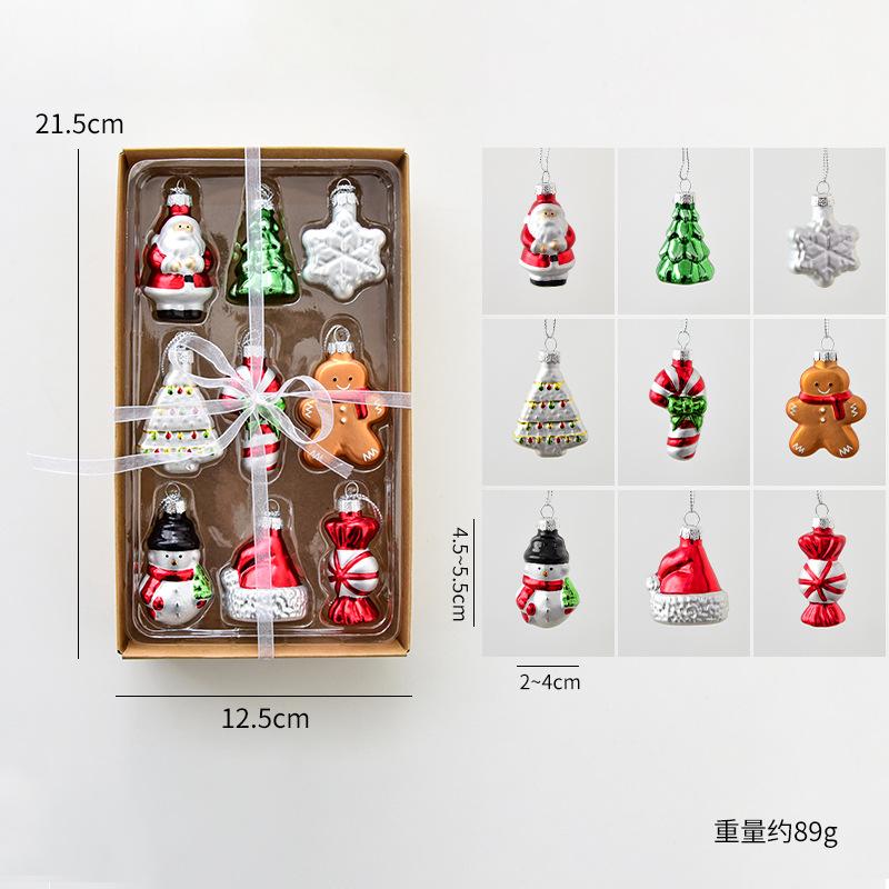 6/9PC set Christmas Glass Pendant Santa Claus Decorati Atmosphere for Xmas Tree Pendants DIY Home DecorArrangement Gift Box 2026