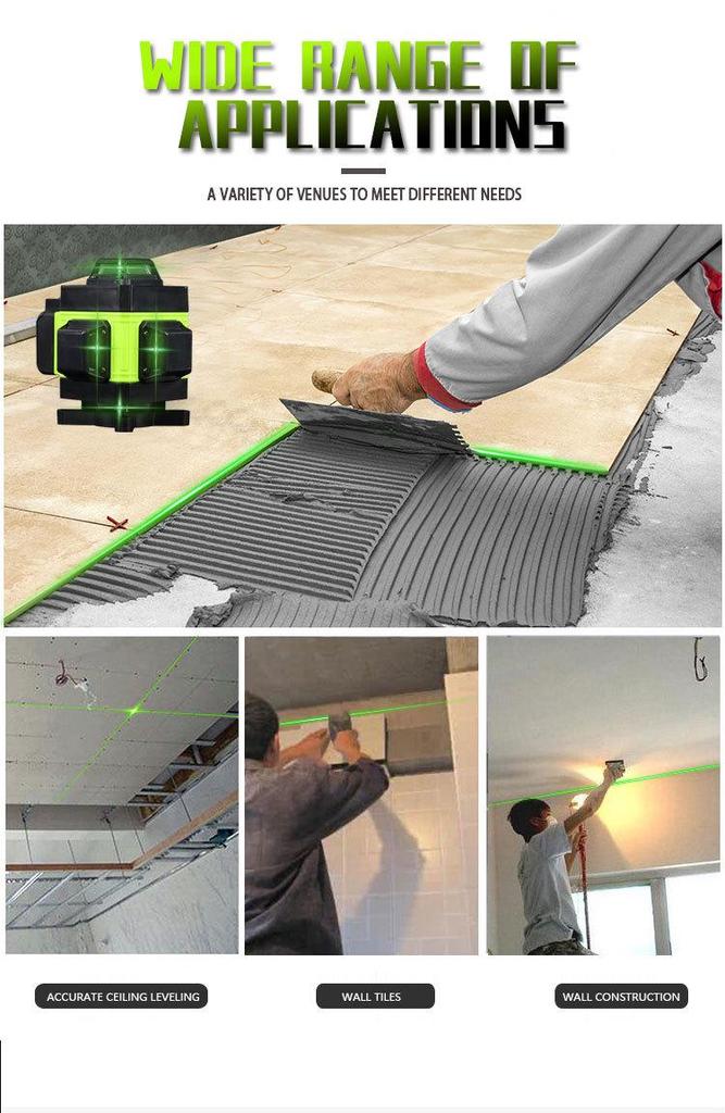 16-Line Self-Leveling Laser Level with Infrared Green Light, 360° Horizontal & Vertical Functionality