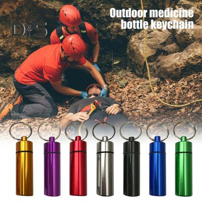 Keychain Pendant Waterproof Aluminum Alloy Pill Bottle Sealable Secret Container Outdoor Travel Holder with Hanging Loop