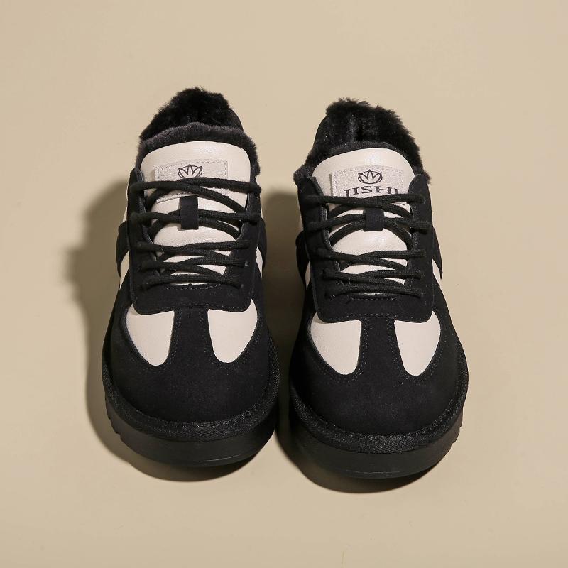 Fashion Genuine leather plush thick sole raised cotton shoes for women's winter new low top snow boots sneakers women platform sneakers