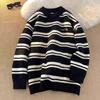 Unisex American Striped Color Block Round Neck Sweater - Autumn/Winter Trendy Knit Pullover