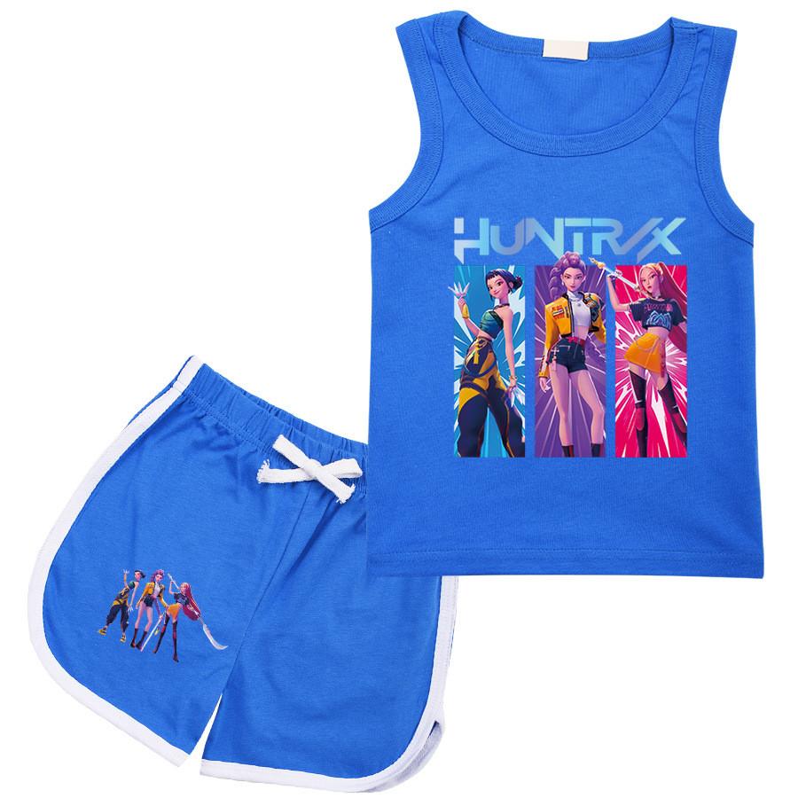 

Детский Девочки Аниме Мультфильм Охотники ПОП Певица Руми Зои Мира С Принтом Повседневная Майка Без Рукавов Топ Шорты Комплект Одежды 170cm синий