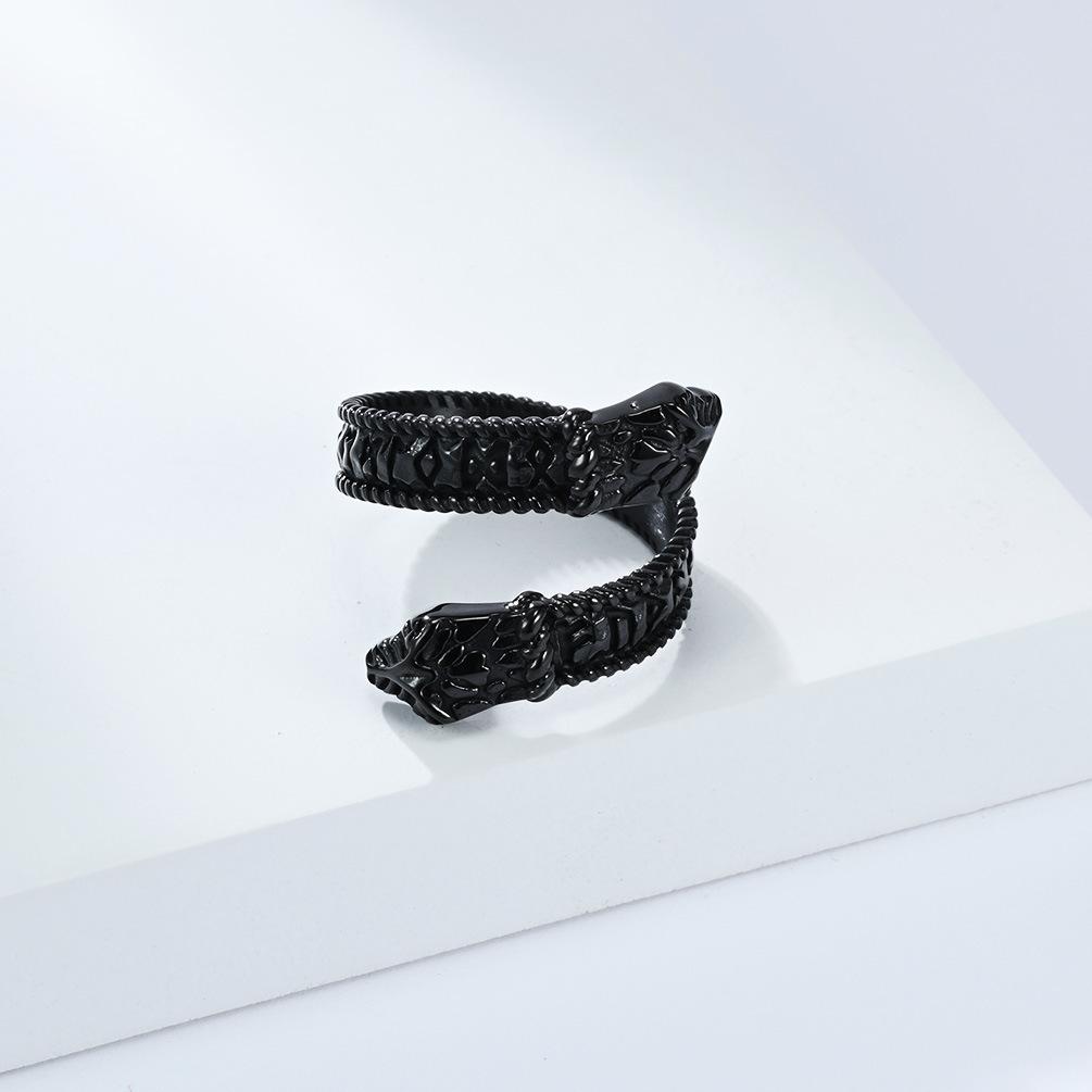 OAHLAN Fashion Jewelry Vintage Viking Rune Double Headed Snake Stainless Steel Ring for Men Gifts