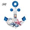 Vintage Style Wood Art Nautical Wooden Wall Decor Blue White Coastal Fine Carving with Starfish for Beach Theme Bathroom Living Room Bedroom