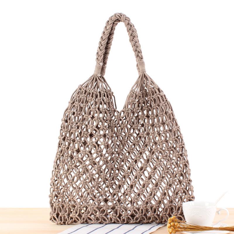 

Solid Color Single Shoulder Woven Bag - Casual Daily Travel & Beach Vacation Bag for Ladies серый