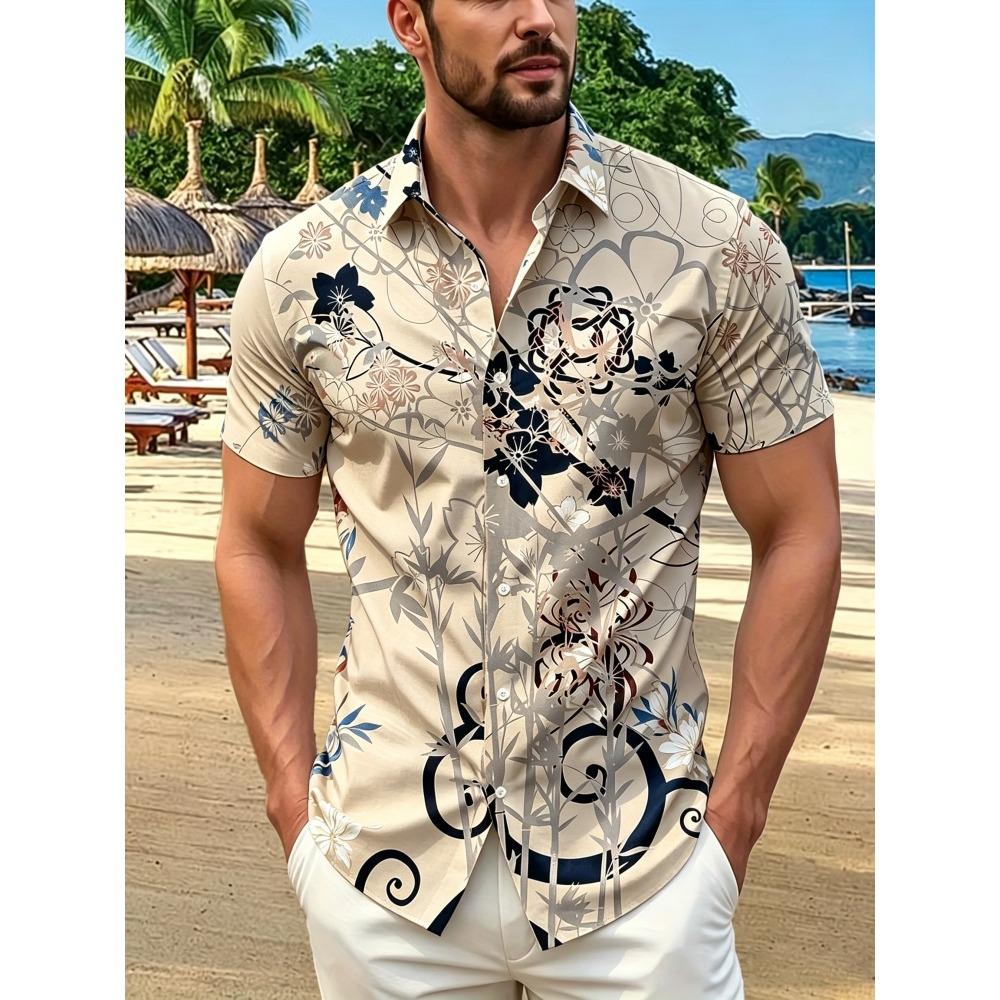 Camisa de Verano para Hombre, Estampado Floral de Lujo Ligero, Holgada y Fina, Top Casual de Manga Corta para Playa y Viajes