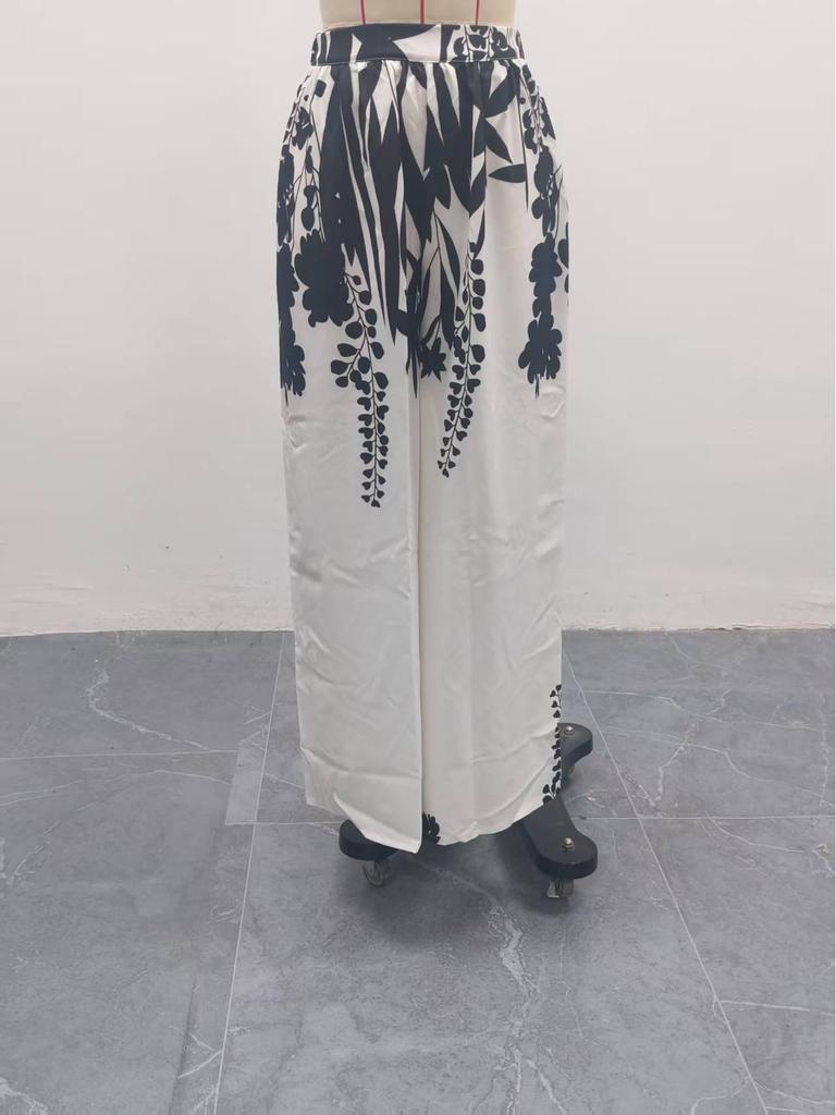 2025 Summer Women's Ink Print Mid-Waist Wide-Leg Straight Pants
