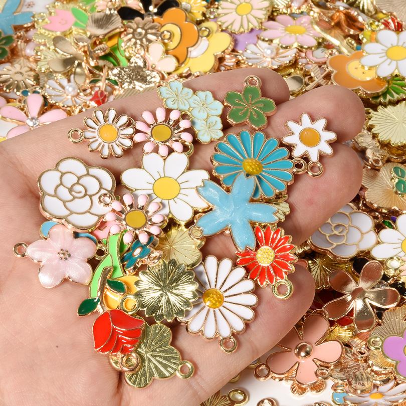 Different Random Mix Enamel Flower Charms For Jewelry Making Supplies Cute Tulip Tulip Rose Flowers Plant Charm Pendant Breloque