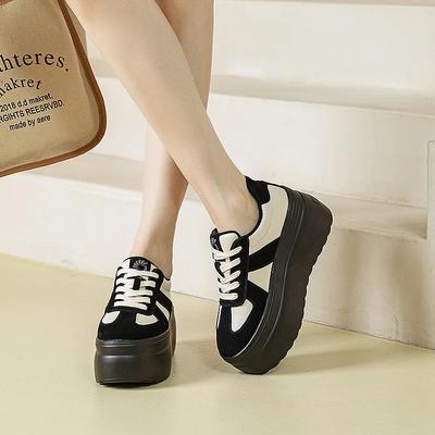 Mode 8CM Echtes Leder Vulkanisierte Slipper Frühling Herbst Plateau Keilabsatz Vulkanisiert Hohe Marke Bequemer Klobiger Sneaker Damenschuhe