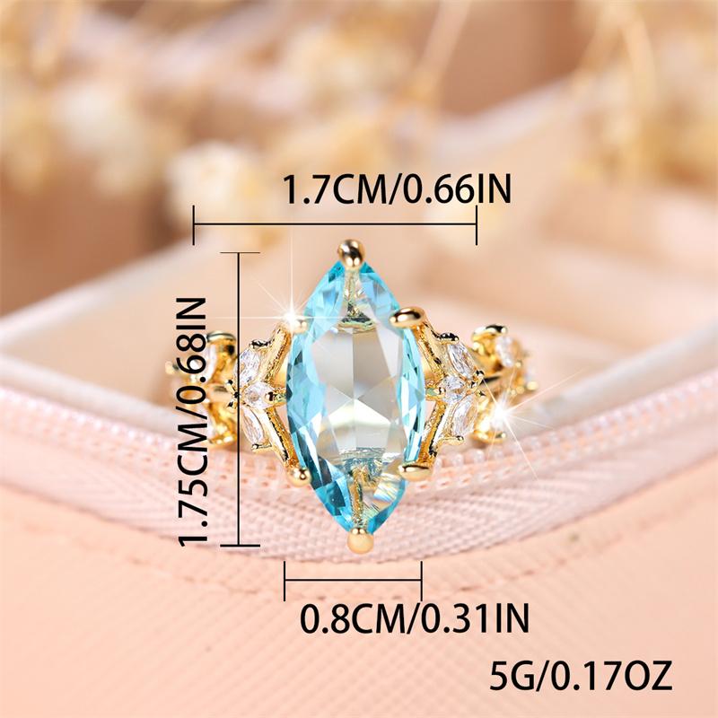 Cute Female Light Blue Zircon Stone Ring Trendy Yellow Gold Silver Color Engagement Rings For Women Bride Wedding Gift