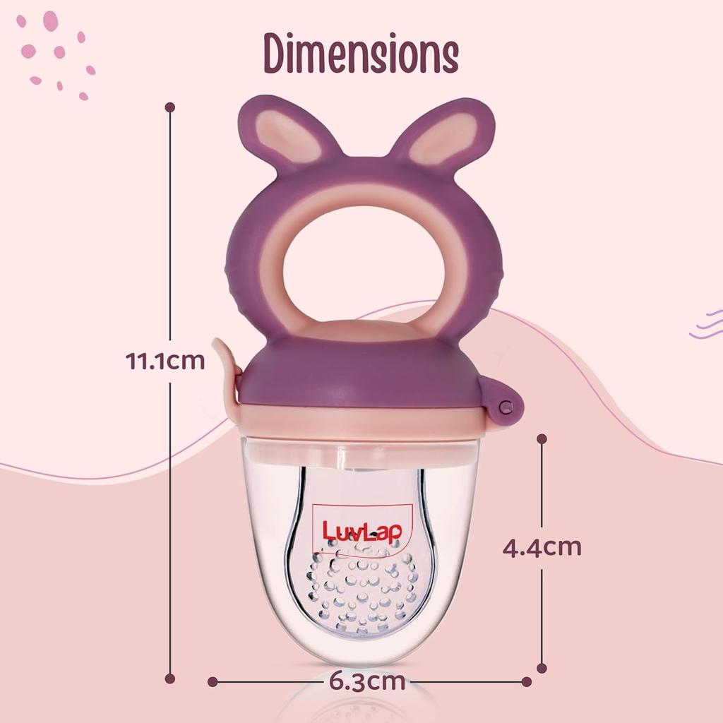 LuvLap Silicone Food Nibbler With Extra Mesh Soft Teether Feeder For Baby Infants Safe BPA Free Bunny Design Violet Pink Pack of 2