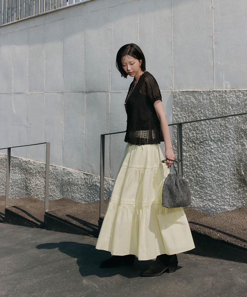 Deoesji 26Ss Deoesji Collabo 100% Compressed Cotton Tiered Skirt