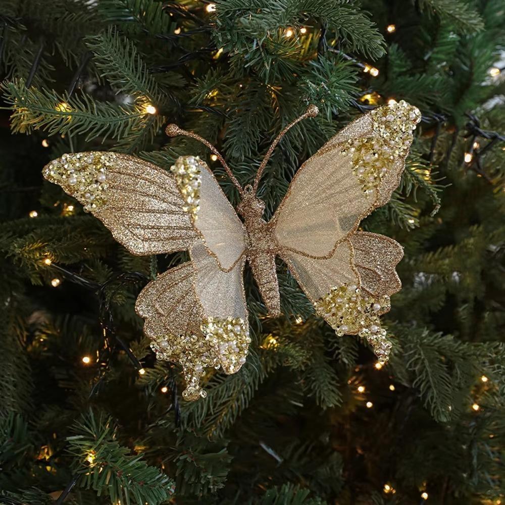 25cm Christmas Artificial Butterfly Sparkling Christmas Hanging Decoration New Christmas Gift