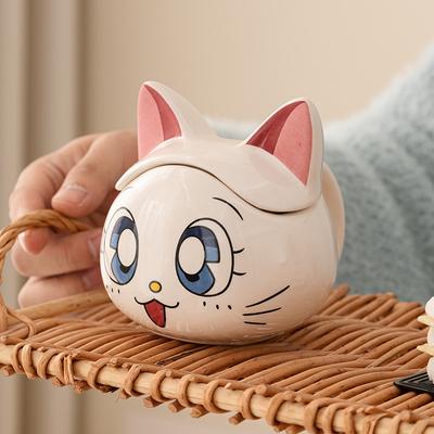 Tazza d'acqua in ceramica per gatto Tazza da caffè per uso domestico femminile Tazza con coperchio Tazza per bere acqua Tazza da ufficio Tazza per coppia da cartone animato