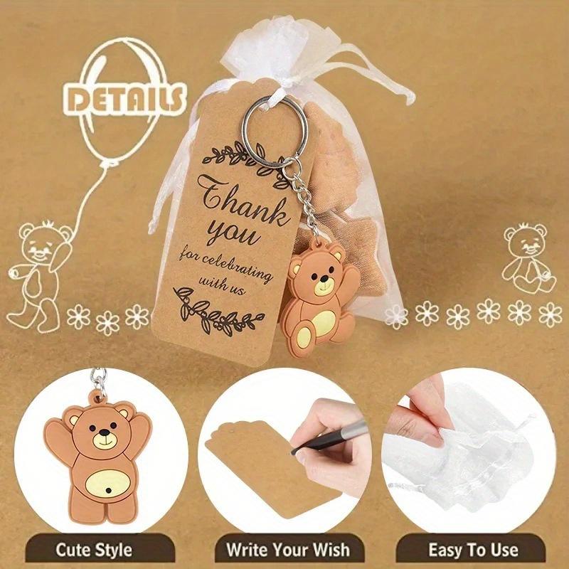 12pcs Baby Shower Souvenirs Gift Bear Keychain with Organza Bag Thank You Kraft Tag for Guests Girl Boy Birthday Party Supply