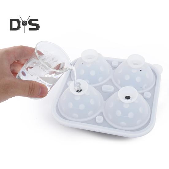 Silicone Ice Ball Tray with Lid 4 Cavities Easy Release BPA Free Summer Refrigerator Cocktail Whiskey Ice Sphere Maker Press Mold Kitchen Supplies