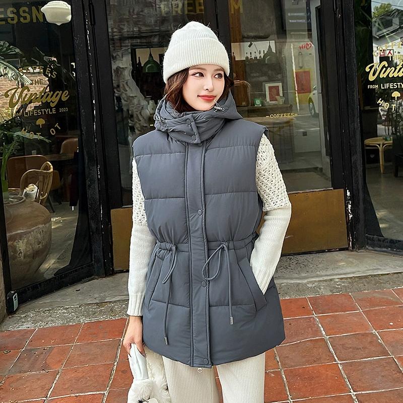 New Women's Cotton Vest Autumn Winter Cotton-padded Coat Parkas Korean Version Fashion Slim Hooded Cotton Vest Clip