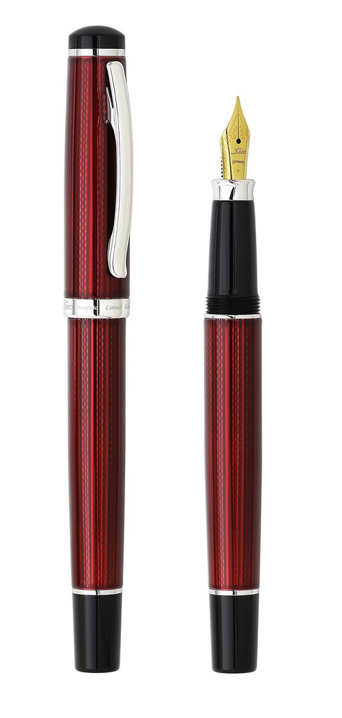 Xezo Incognito Fountain Fine Burgundy with Red Layered Dracker Finish and Pure Platinum Handcrafted with Limited Pen, Nib. Plating. Guilloché