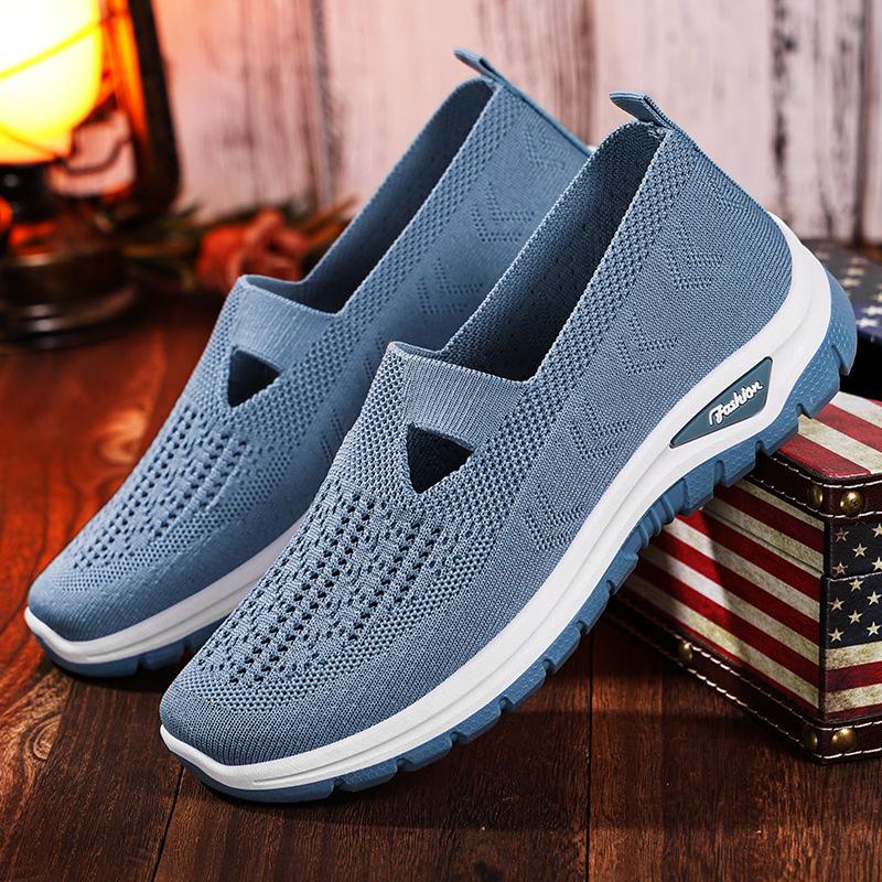 Shoes Women's shoes Versatile large size casual shoes Flying woven breathable single shoes Middle-aged and elderly mother shoes One pedal cloth shoes