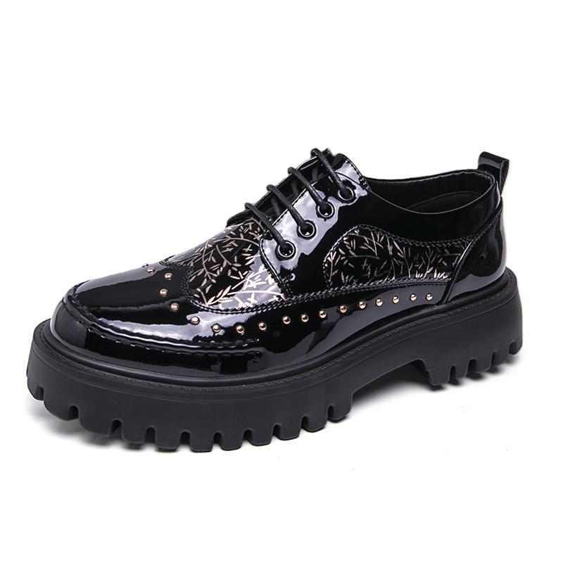 

Men Derby Shoes PU Splicing Rivet Decorati Thick Bottom Anti Slip Comfortable Men Shoes Sizes 38-46 46 чорний