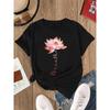 Damen Lotosblume Briefdruck T-Shirt Rundhals Kurzarm Lässiges Mode Top