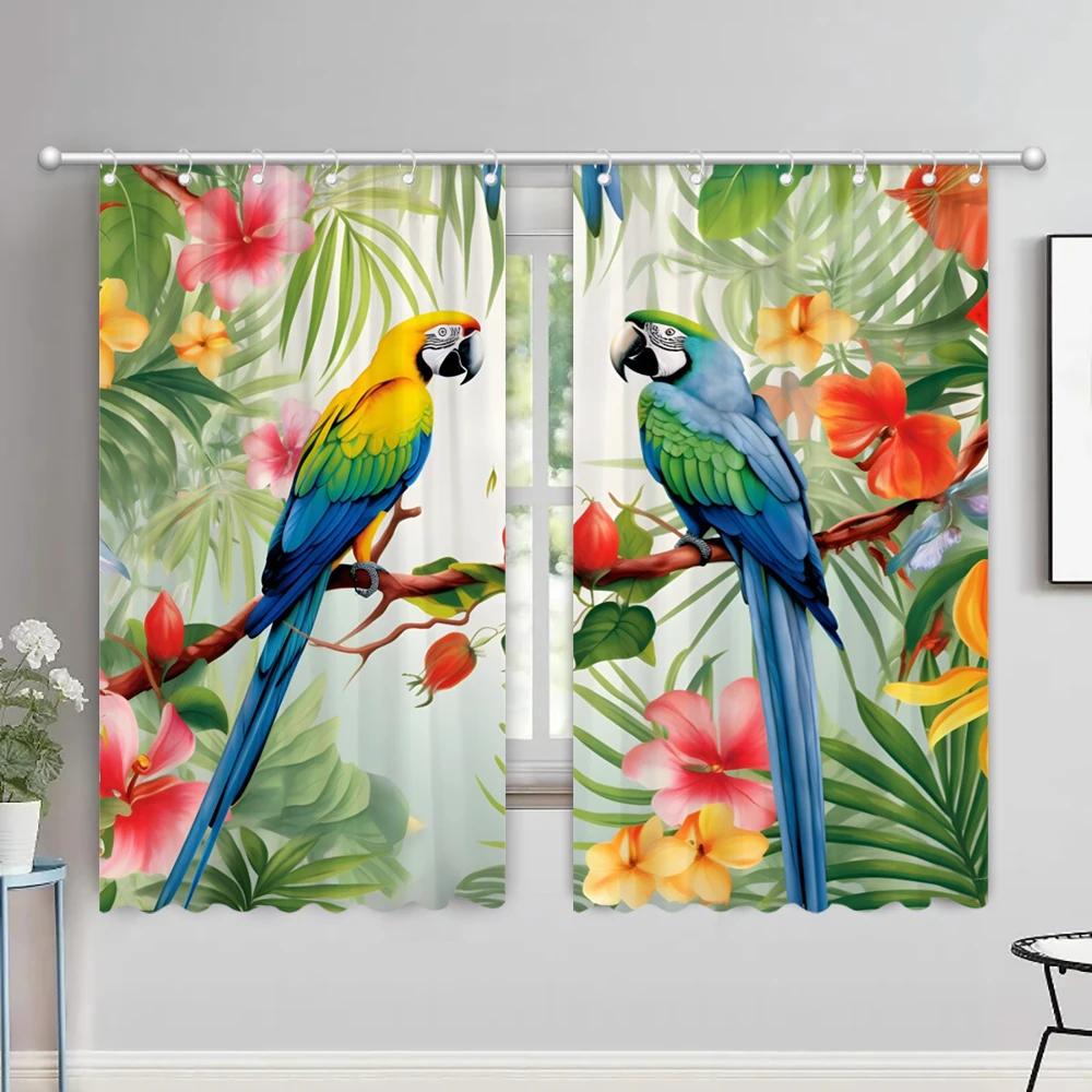 Watercolour Leaves Hummingbird Curtains Living Room Bedroom Home Decor Curtains Floral Polyester Shower Curtain with Hooks