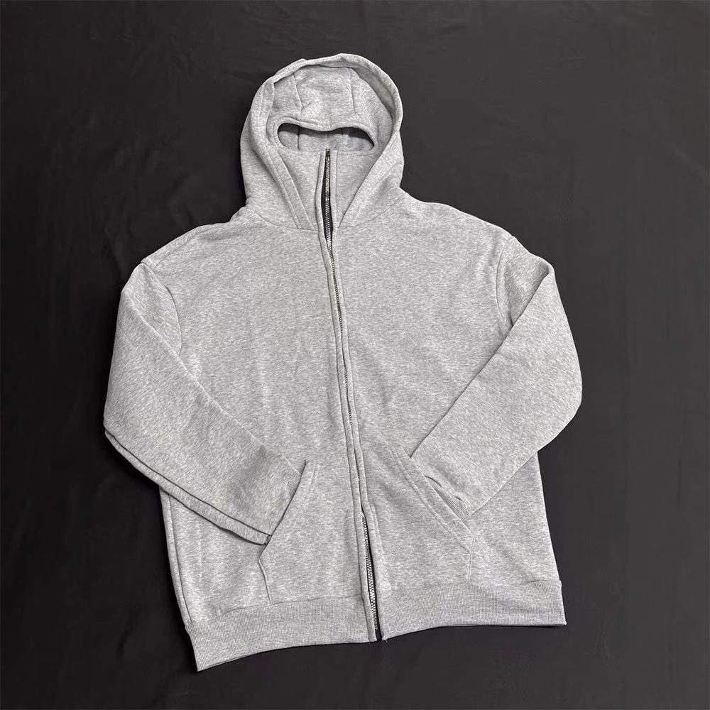Men Hip Hop Double Hat Balaclava Hoodie Windproof Zipper Face Mask Sweatshirt Streetwear