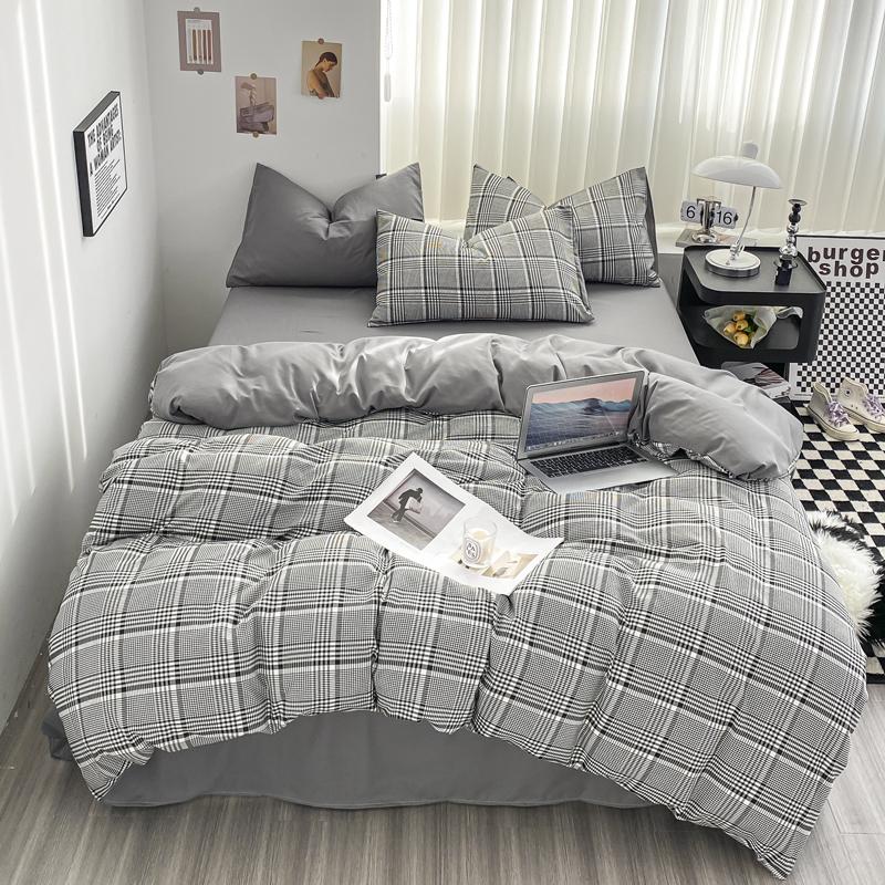Japan Style Duvet Cover Geometric Plaid Single/Queen/King Quilt Cover Washed Cotton Dekbedovertrek 200x200(pillowcase Need Order