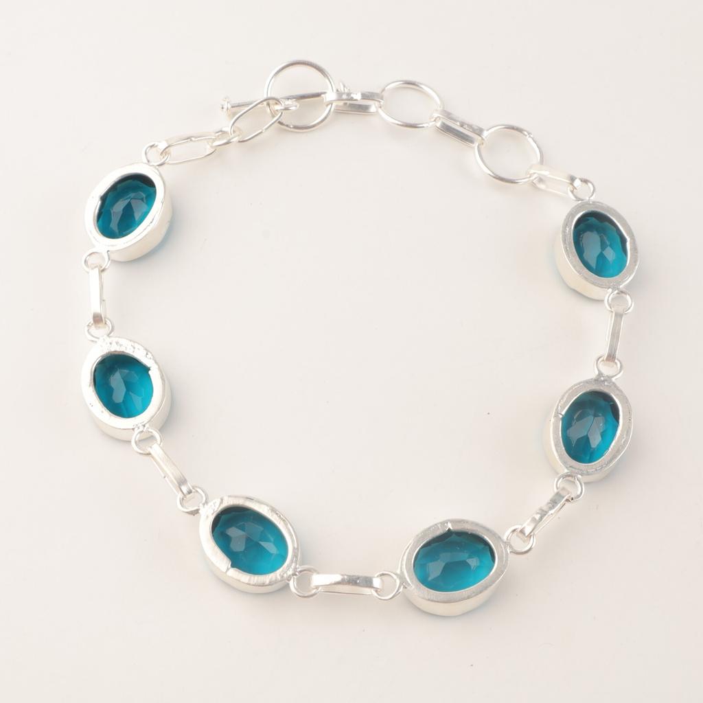Apatite Gemstone 925 Sterling Silver Jewelry Handcrafted Bracelet 9" For Women RB-5-4