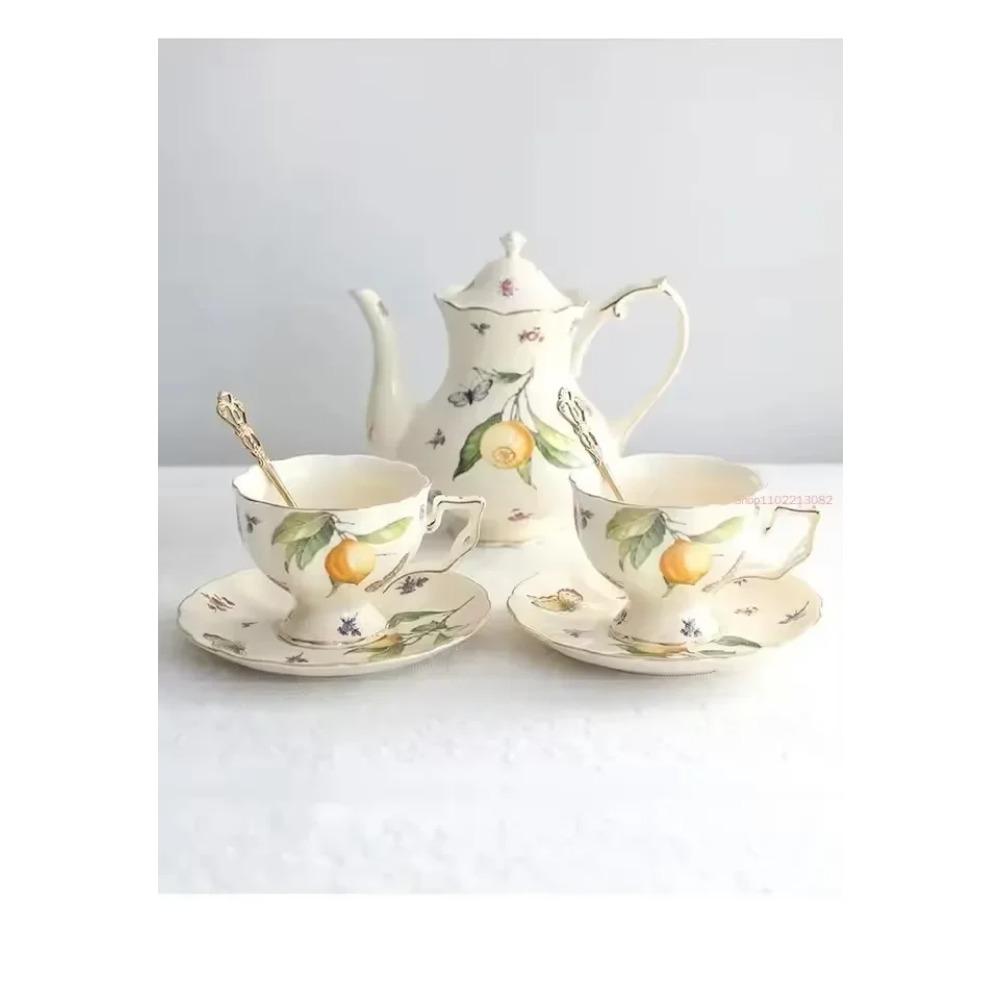 European Style Lemon Pattern Cups, Tea Cup Saucers Steak Plate Bowl Plate Dinnerware, Cute Coffee Mug Afternoon Tea Tableware