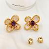 French Drop Glaze Flower Stud Earrings, Fresh And Sweet Temperament Zircon Stud Earrings, Light Luxury Fashion Trend, Elegant Earrings Women