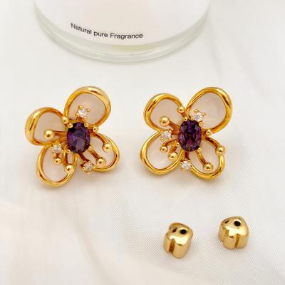 French Drop Glaze Flower Stud Earrings, Fresh And Sweet Temperament Zircon Stud Earrings, Light Luxury Fashion Trend, Elegant Earrings Women