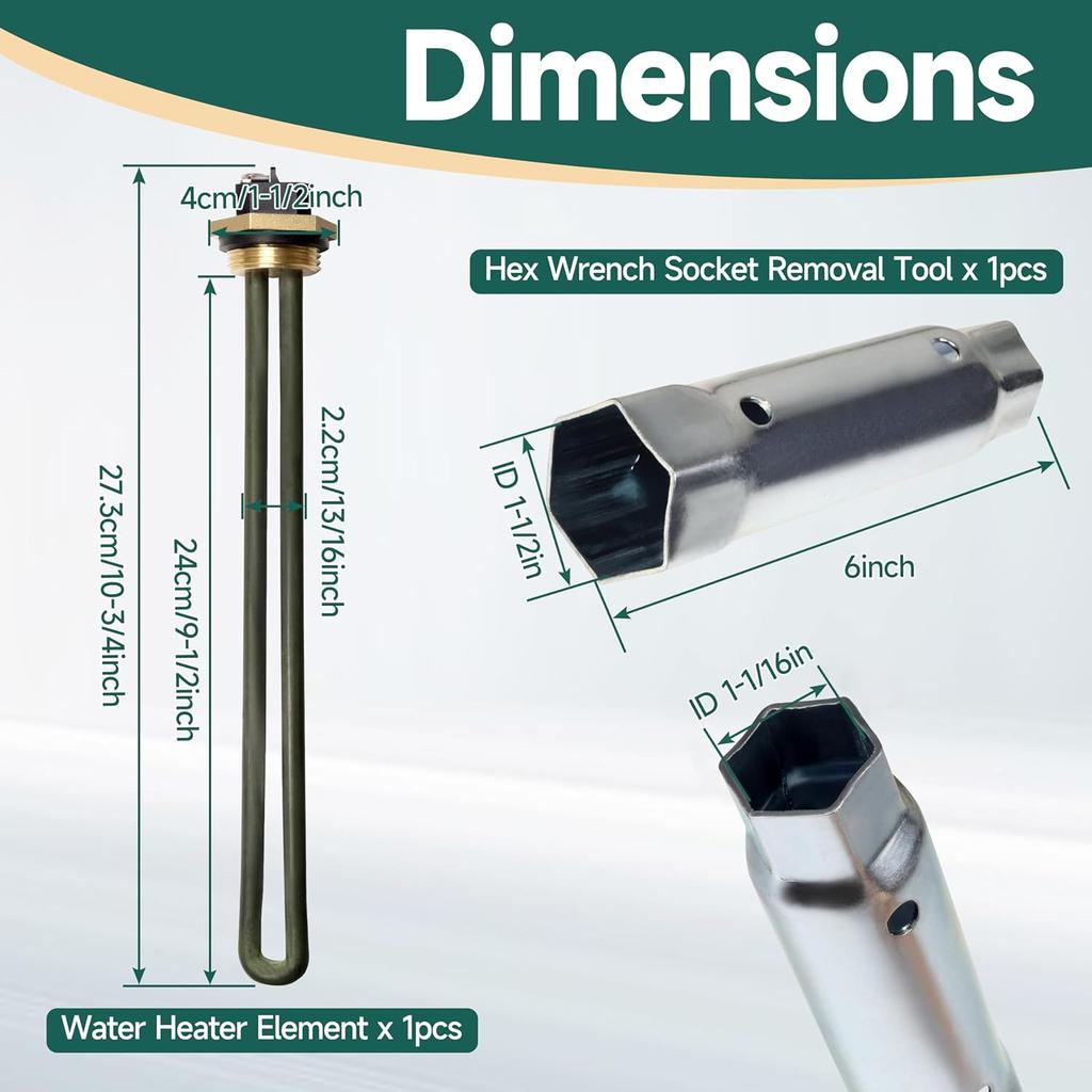 Replacement 520900 RV Water Heater Element for Suburban for Atwood 6-10 Gallon SW4DE SW6DE SW6DEL SW10 SW10DE SW10PE SW12DE SW12DEL Models with 1-1/2