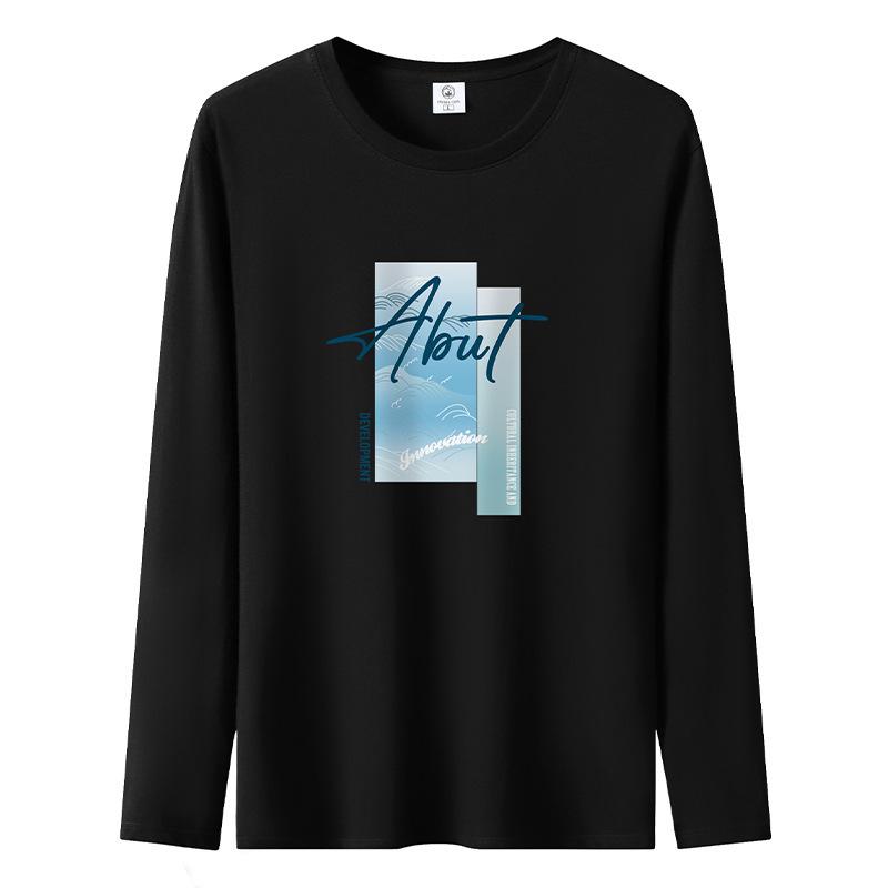 

S-5XL Мужская футболка с длинными рукавами из чистого хлопка, большой размер, с круглым вырезом S чёрный