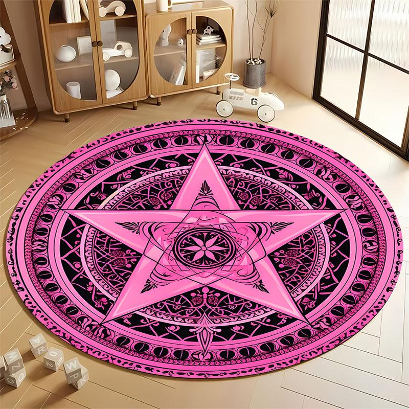 

Pink Star-Patterned Rug for Bohemian Spaces round carpet for home sofa bedroom, gift Diameter 60cm