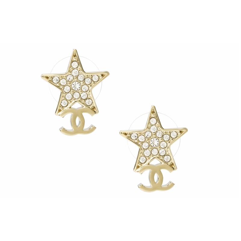 

CHANEL Classic Double C Star Logo Metal Stud Earrings Women s Gold золотий