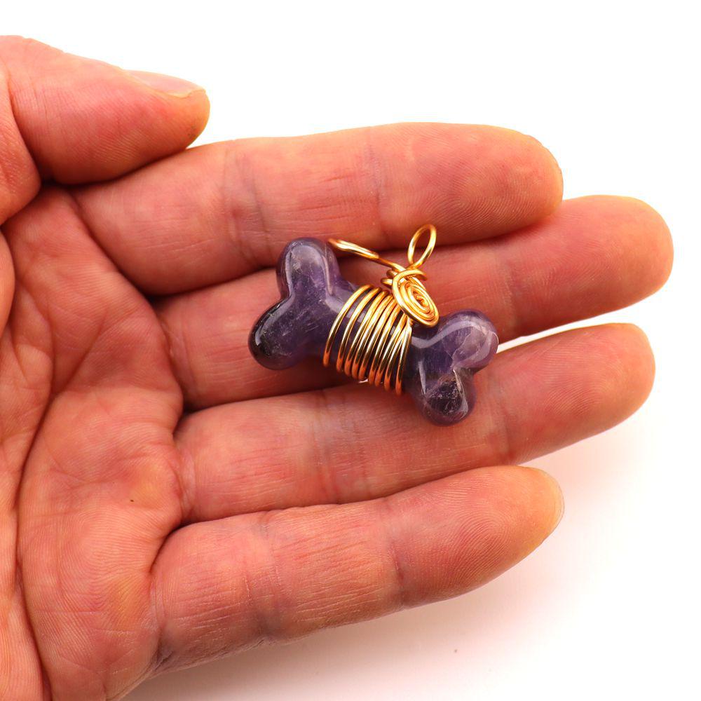 35mm Handmade Wrapped Wire Agate Amethyst Bone Necklace with Natural Crystal Stones (N729)