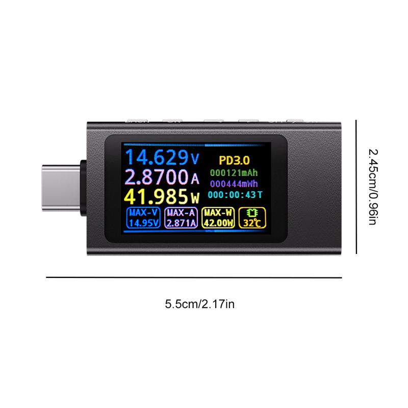 Type-C Power Meter Tester DC 4-30V 0-12A Cell Phone Charging Tester Digital Multimeter for Charger Power Bank Capacity Detector