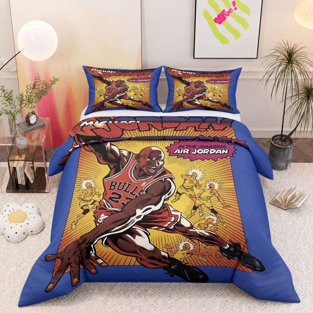 Timeless Air Jordan Comic Poster Blue King Size Duvet Cover, Comfy Bedding Set for Family Use, Wrinkle-Free Duvet Cover for Daily Use