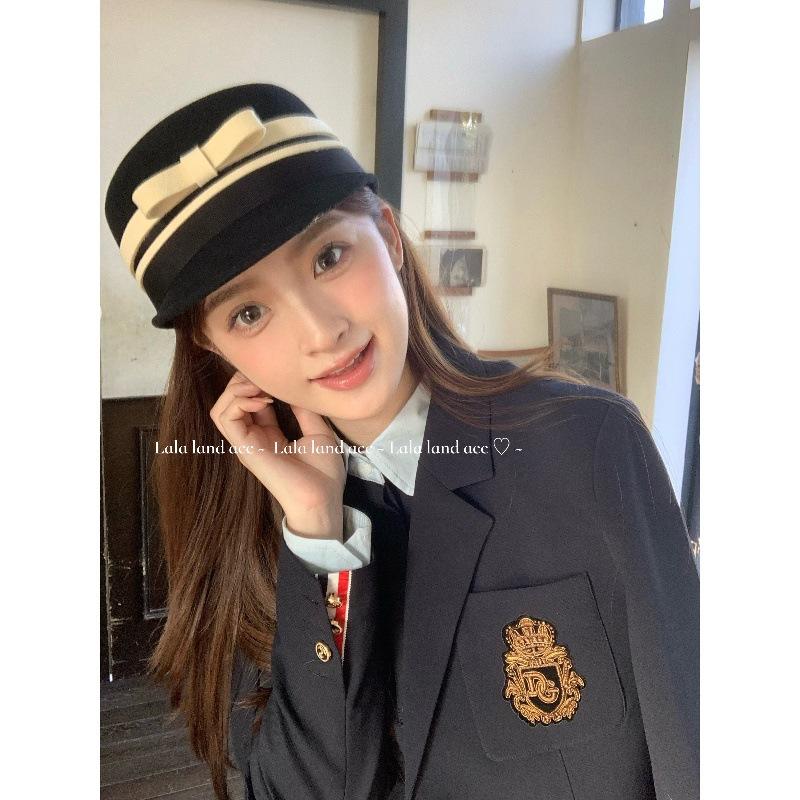 Tanworders house female detective, autumn and winter Xiaoxiang playful equestrian hat bow wool cap