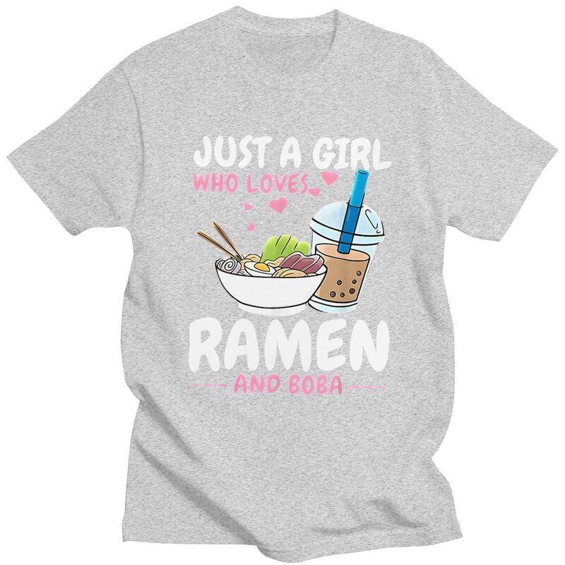 Custom Just A Girl Who Loves Ramen And Boba T Shirt for Men Tshirt Casual Tee Short Sleeve Tshirts Loose Fit