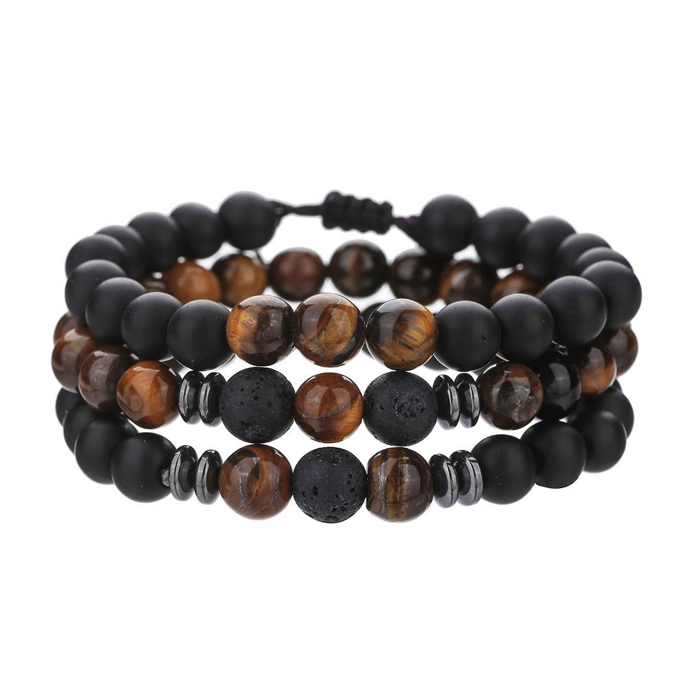 Black Matte Copper Inlaid Zirconium Diamond Ball Flying Saucer Long Bracelet Bracelet Set Wholesale Men's Woven Bracelet