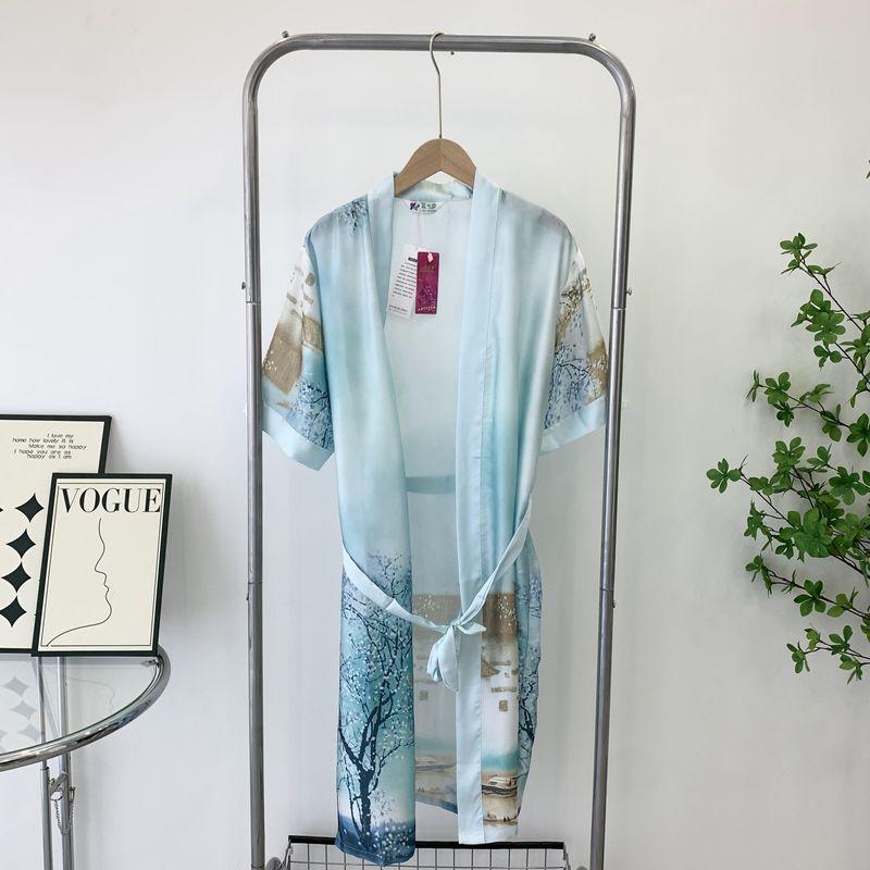 Japanese Style Kimono Pajamas Women's Summer Thin Ice Silk Short Sleeve Bathrobe Sexy Two-Piece Sling Homewear Can Be Outwear