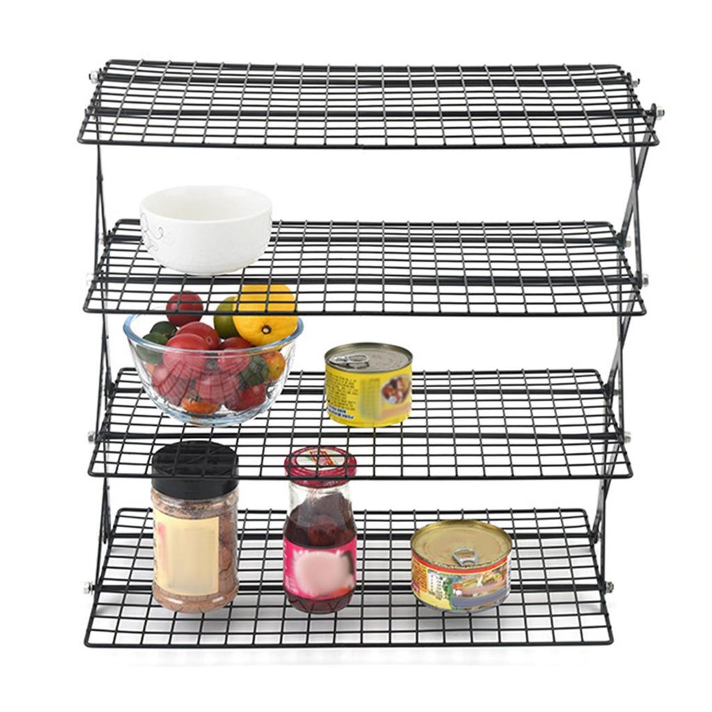 Foldable Iron Cooling Rack Mesh Shelf Sturdy X Leg Design Space Saving Organizer for Kitchen Food Storage Camping
