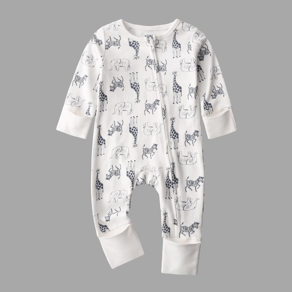 Newborn Cotton Zipper Footed Romper - Long Sleeve, All-Seasons Wear