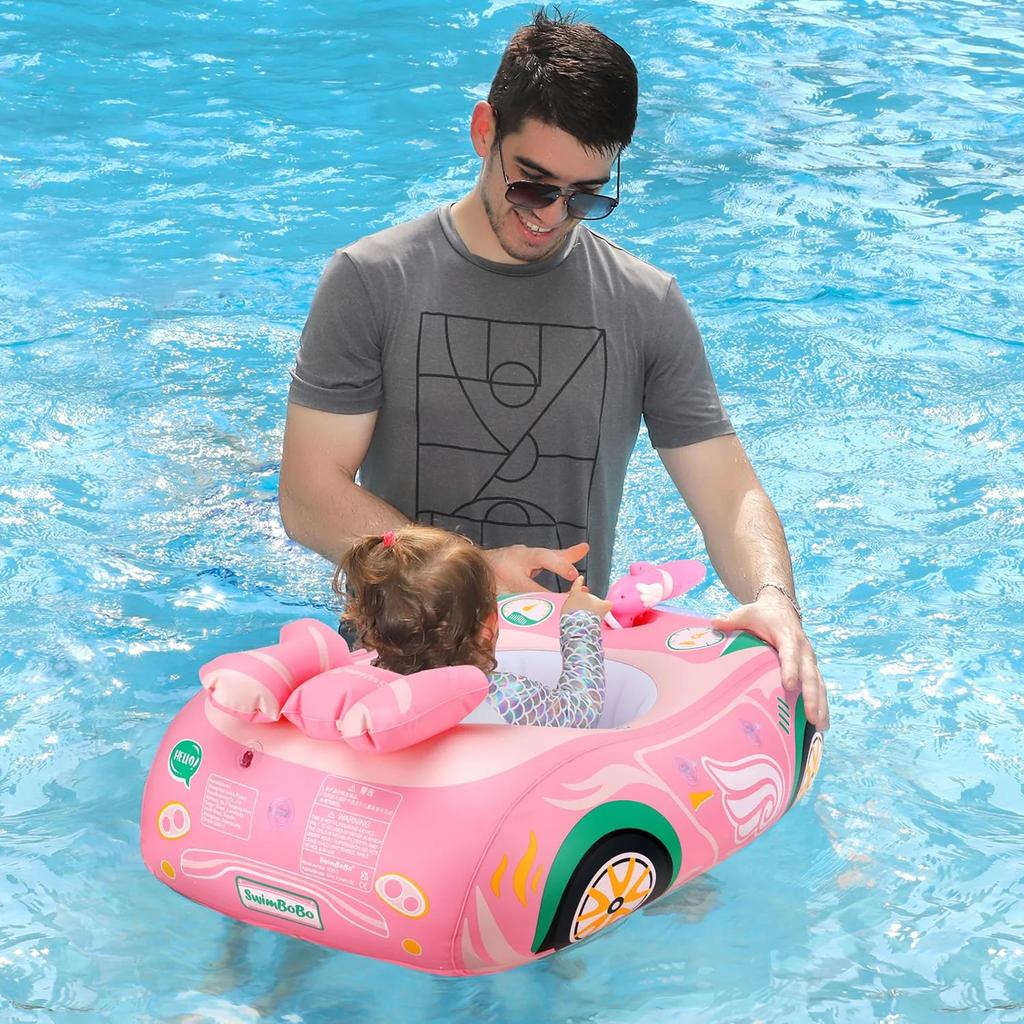 Baby Swim Ring, Supercar Design, Foot-In Swim Ring for Infants, UV Protection SPF50+, Sunscreen, Removable Sunshade, Baby Float, Water Play, Suitable