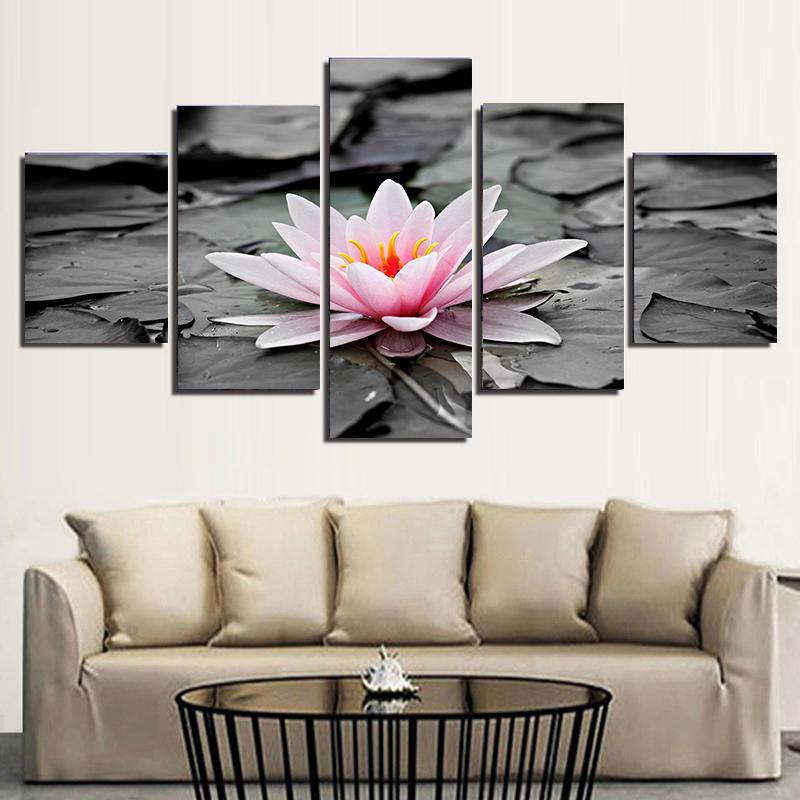5 Pieces Natural Lotus Posters and Prints Canvas Painting Pond Flower Picture Wall Art Living Room Landscape Home Decor No Frame