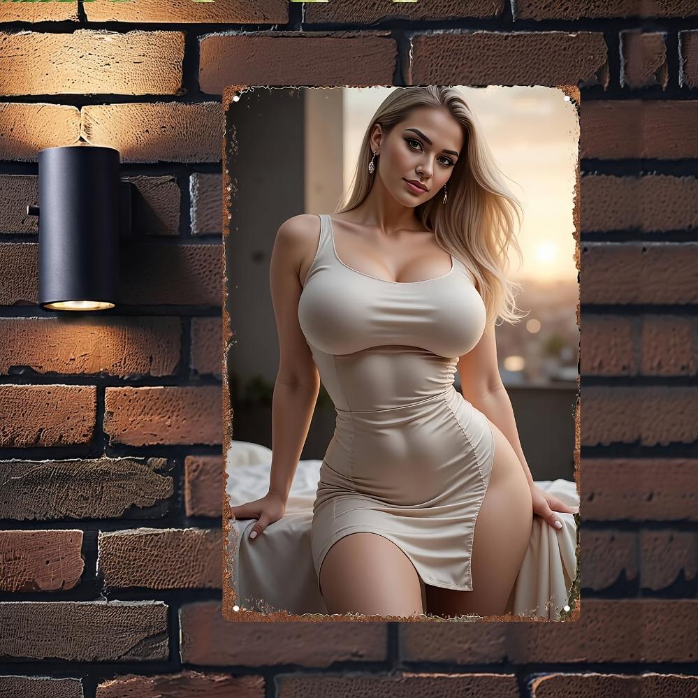 Vintage Industrielles Metallschild Beige Sexy Dame x Zoll Wandkunst Robust Heimbar Büro Dekor Ideales Geburtstags Einweihungsgeschenk